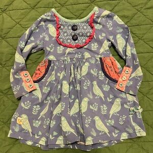 Wild flowers cotton dress with birds and pockets periwinkle vguc